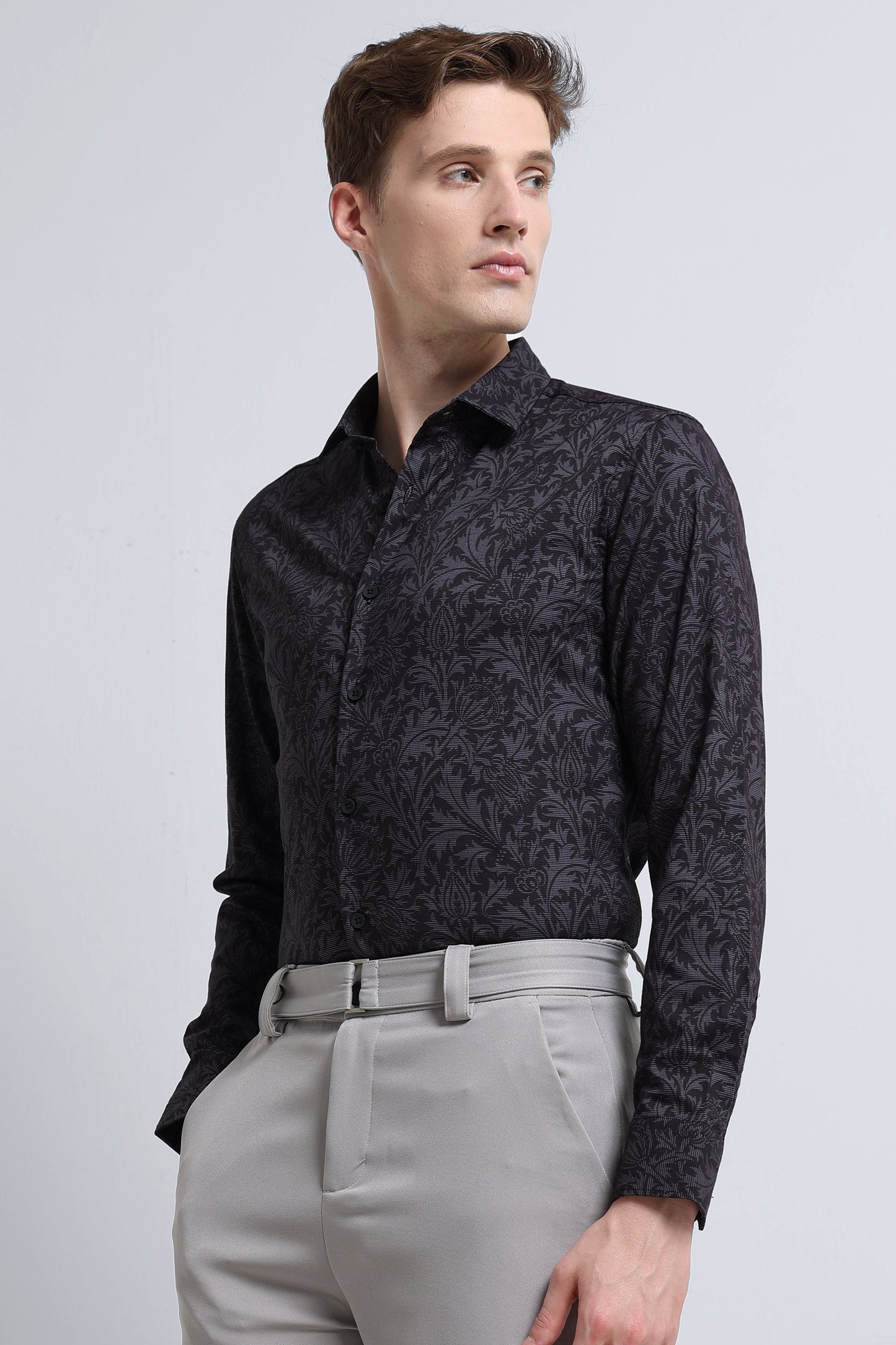 Contemporary Printed Cotton Blend Shirt Grey Black
