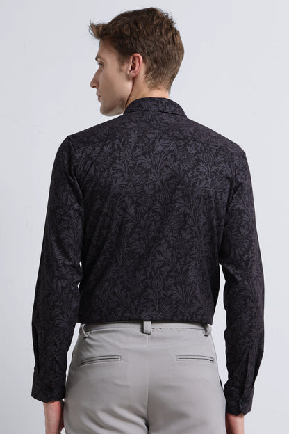 Contemporary Printed Cotton Blend Shirt Grey Black