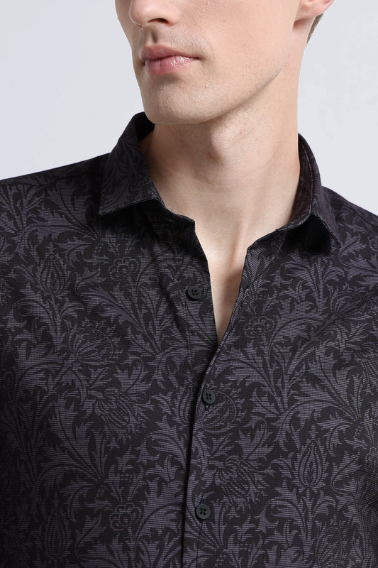 Contemporary Printed Cotton Blend Shirt Grey Black