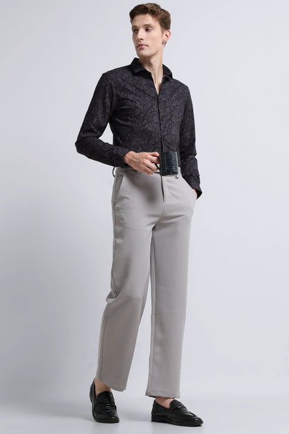Contemporary Printed Cotton Blend Shirt Grey Black