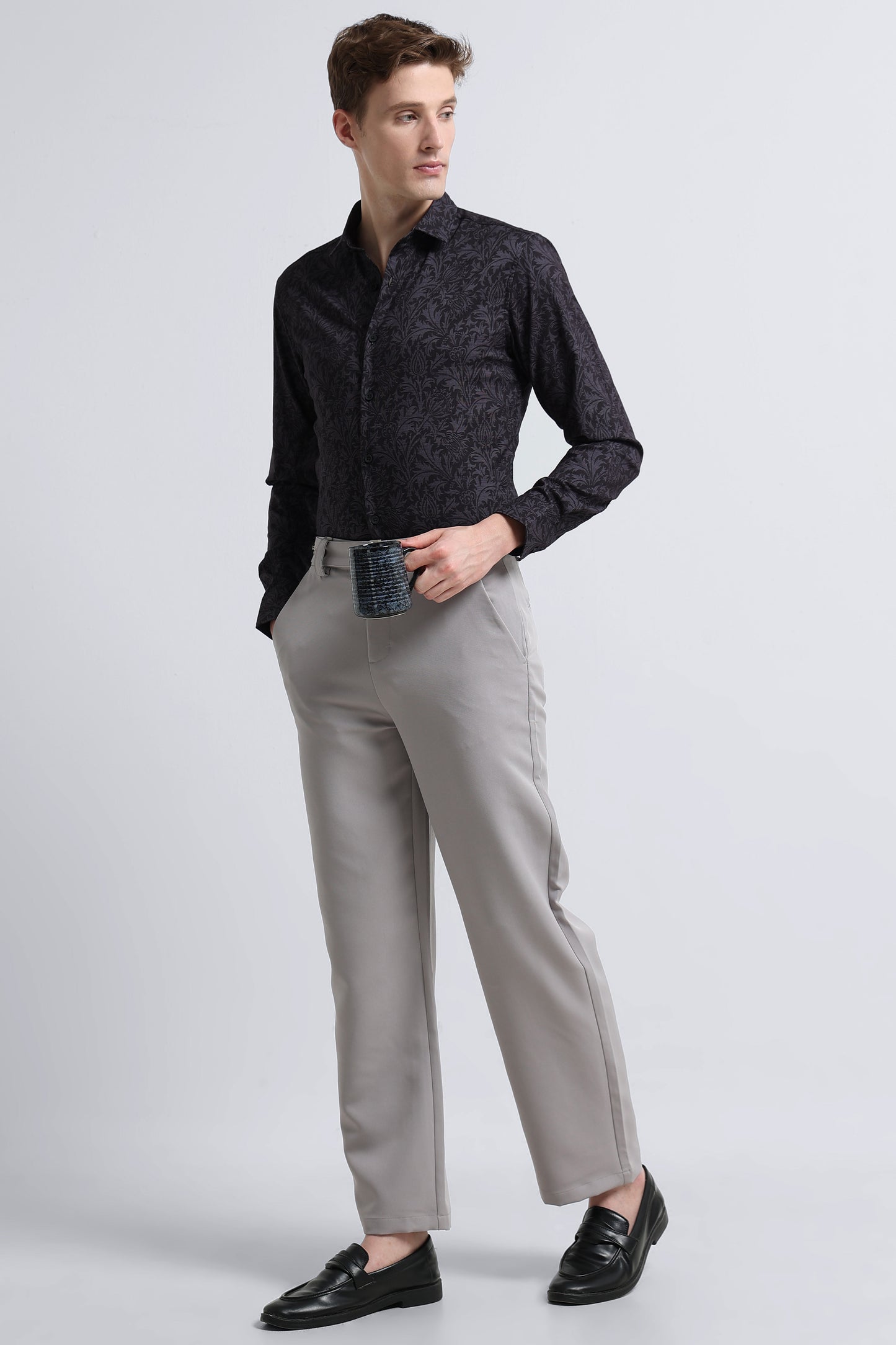 Contemporary Printed Cotton Blend Shirt Grey Black