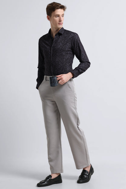 Contemporary Printed Cotton Blend Shirt Grey Black