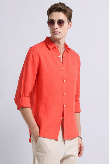 Classic Slim Fit Pure Linen Shirt Dark Peach