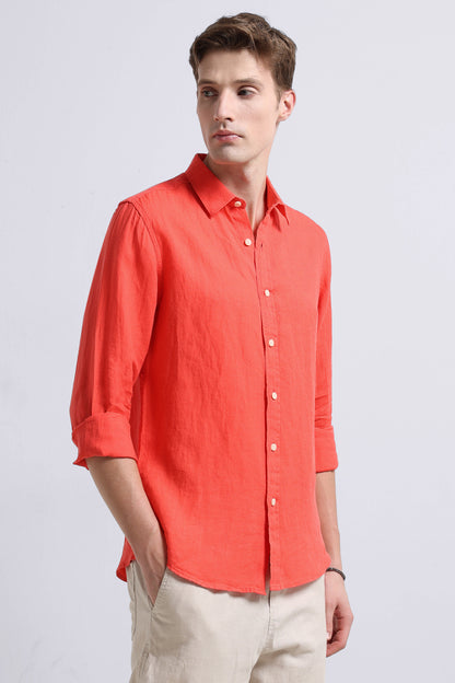 Classic Slim Fit Pure Linen Shirt Dark Peach