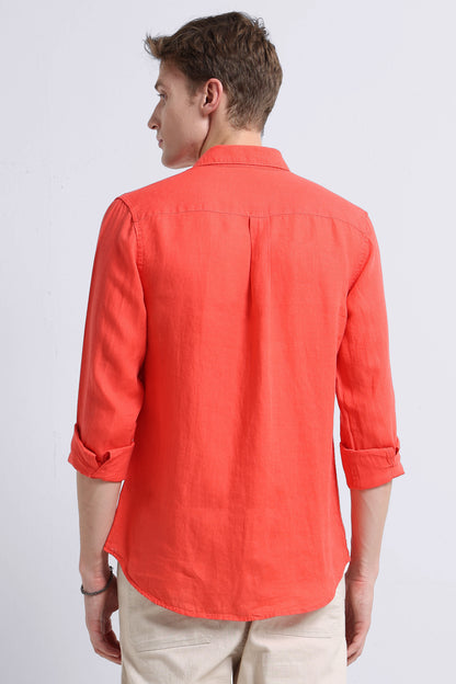 Classic Slim Fit Pure Linen Shirt Dark Peach