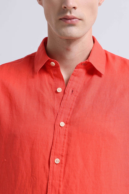 Classic Slim Fit Pure Linen Shirt Dark Peach