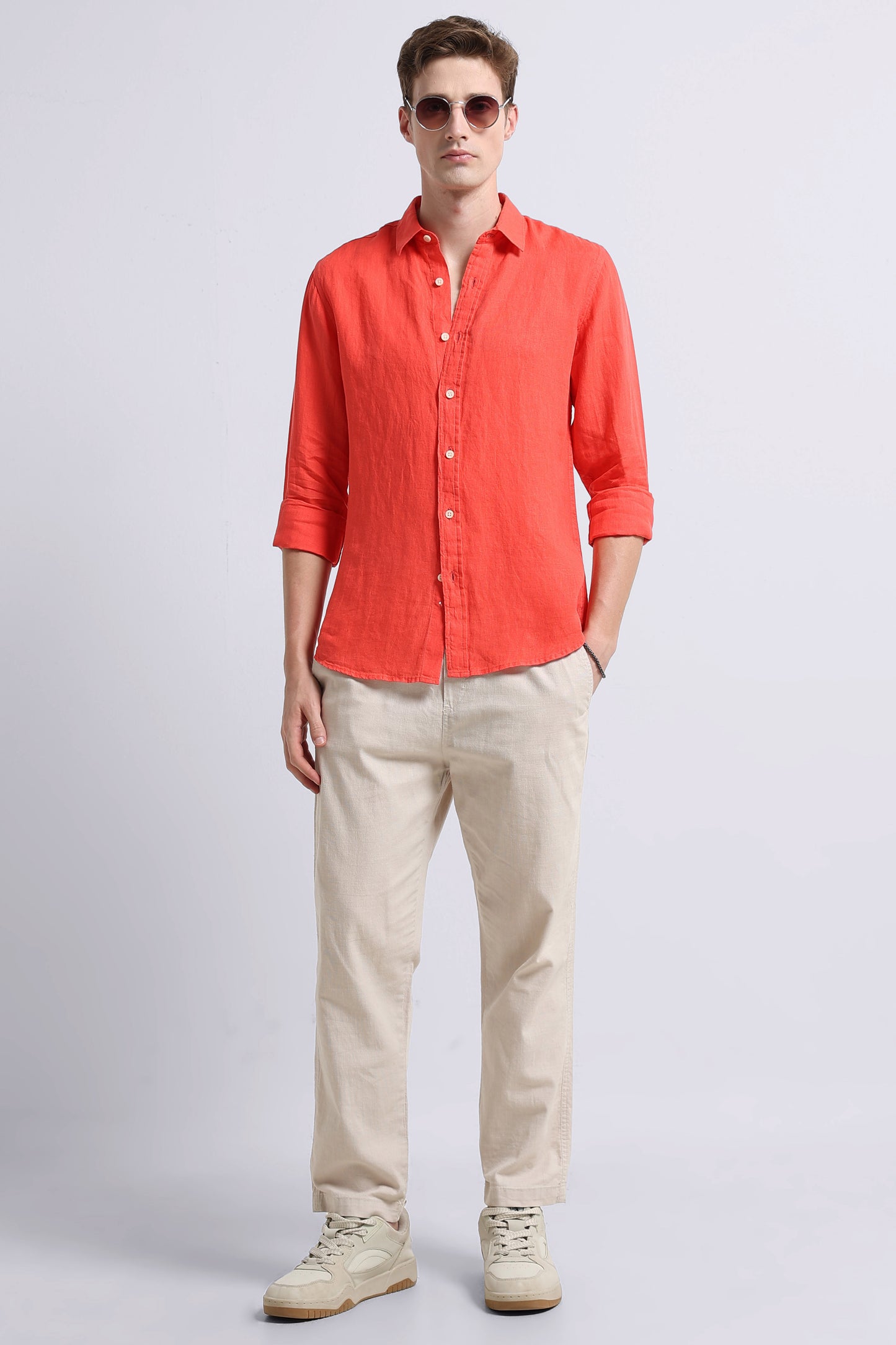 Classic Slim Fit Pure Linen Shirt Dark Peach
