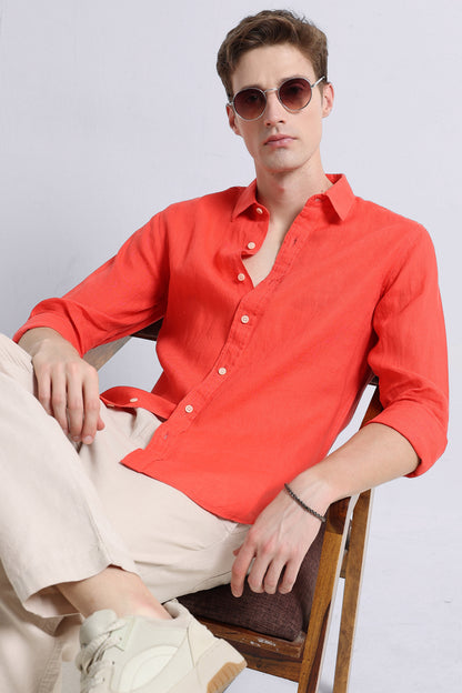 Classic Slim Fit Pure Linen Shirt Dark Peach
