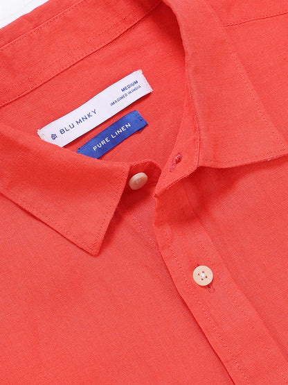 Classic Slim Fit Pure Linen Shirt Dark Peach