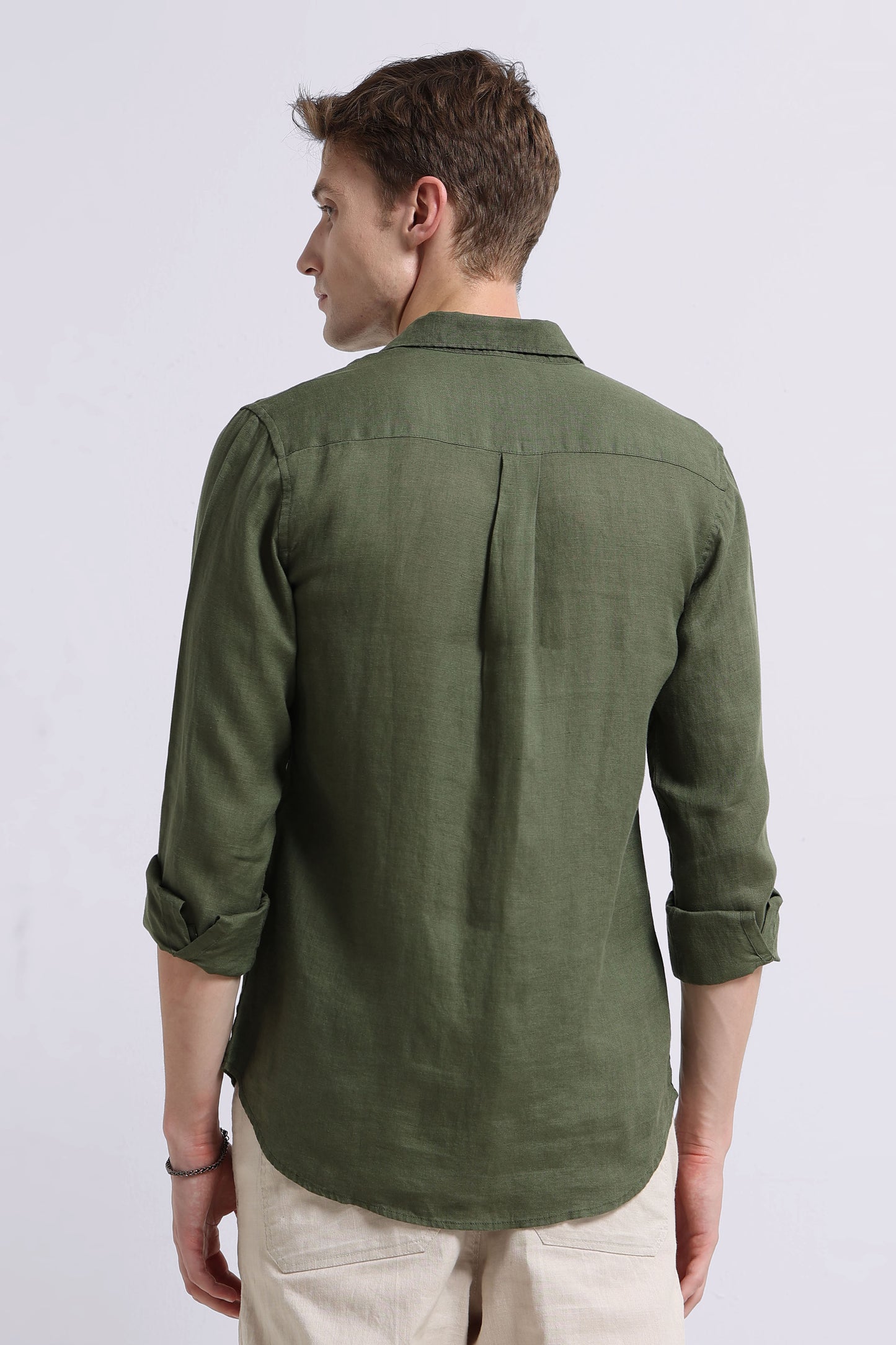 Classic Slim Fit Pure Linen Shirt Olive