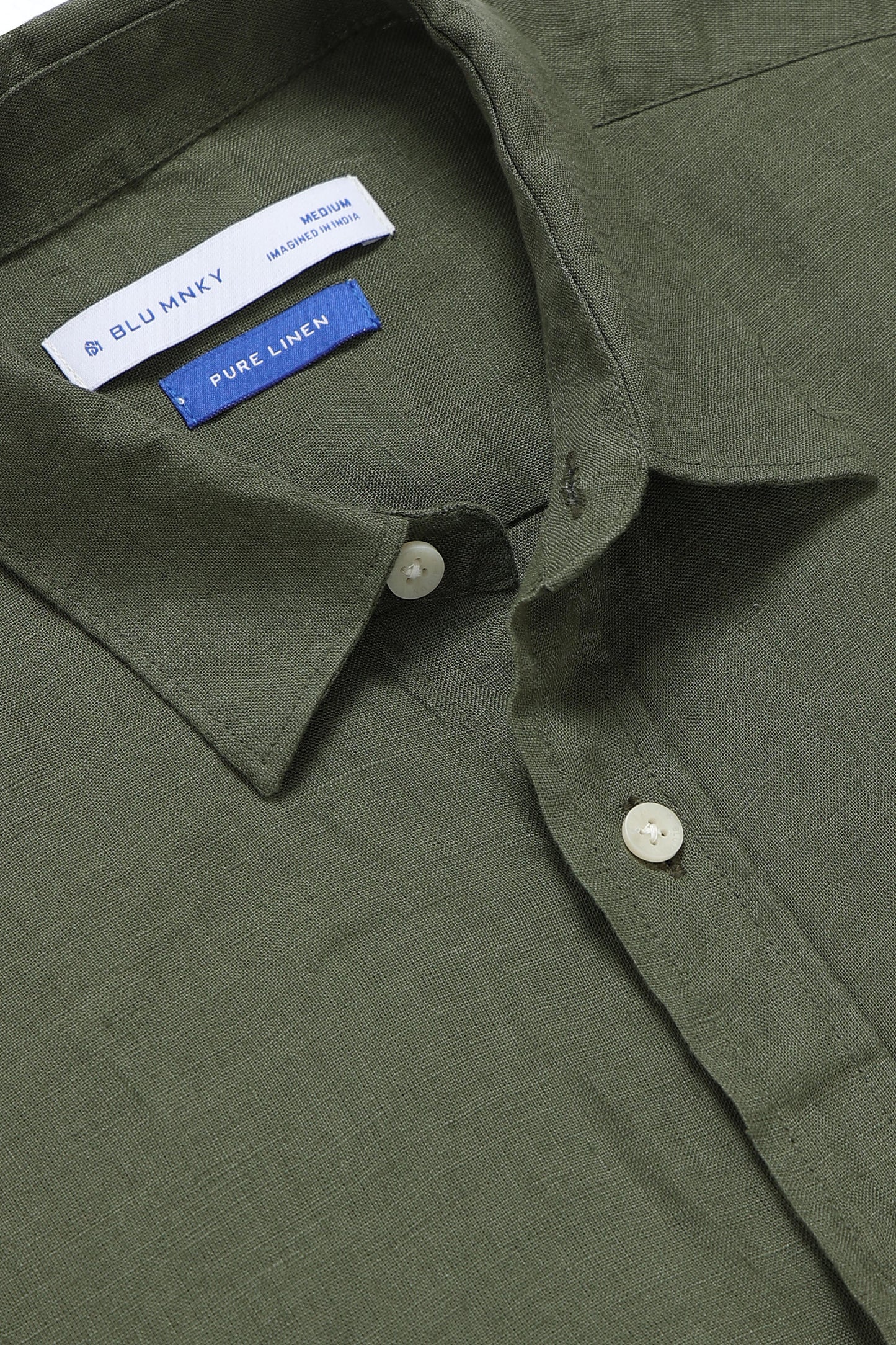 Classic Slim Fit Pure Linen Shirt Olive