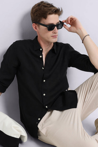 Classic Slim Fit Pure Linen Shirt Black