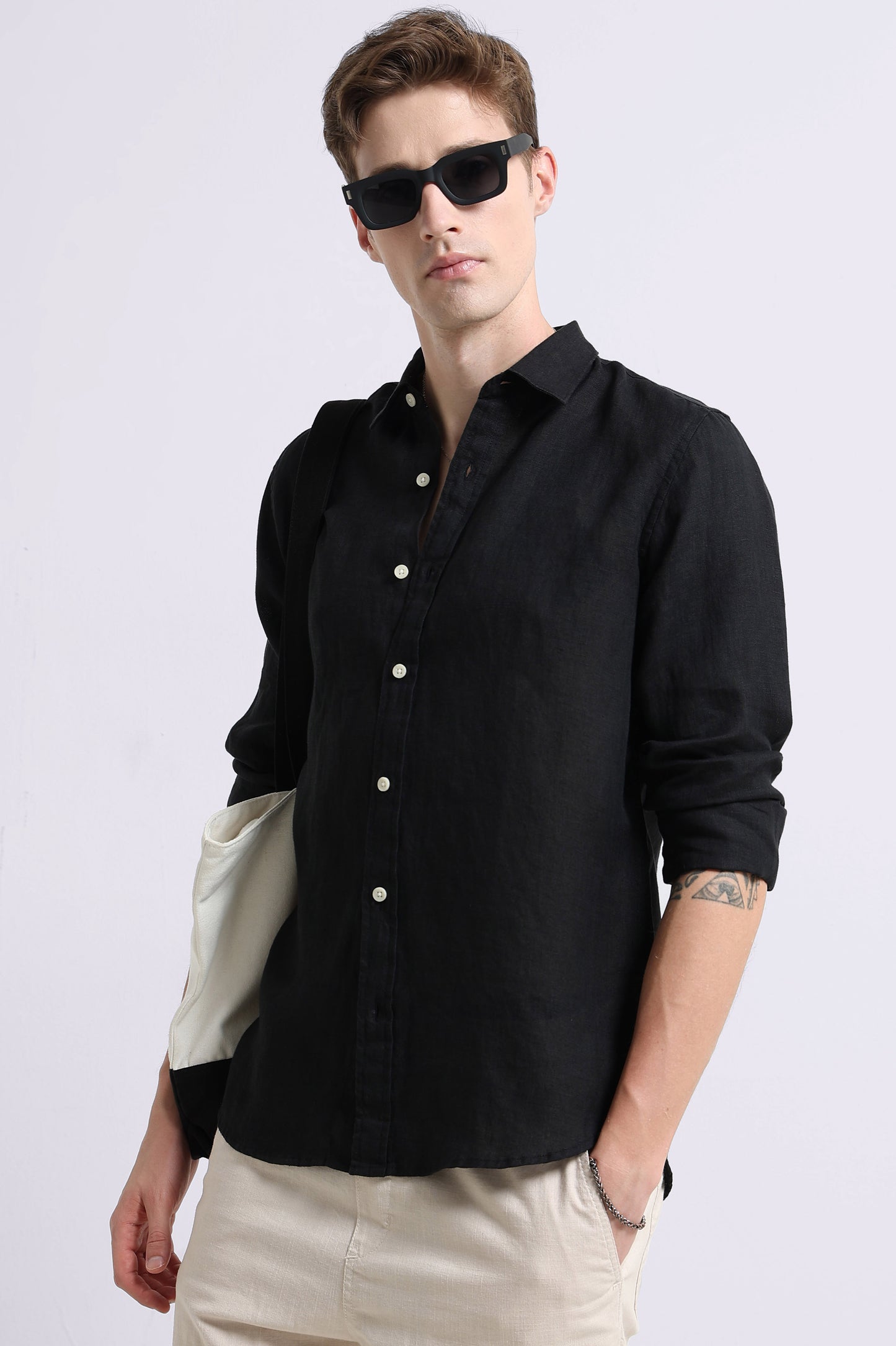 Classic Slim Fit Pure Linen Shirt Black