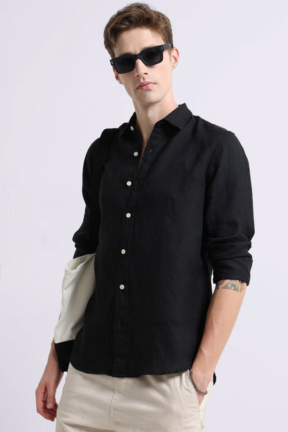 Classic Slim Fit Pure Linen Shirt Black