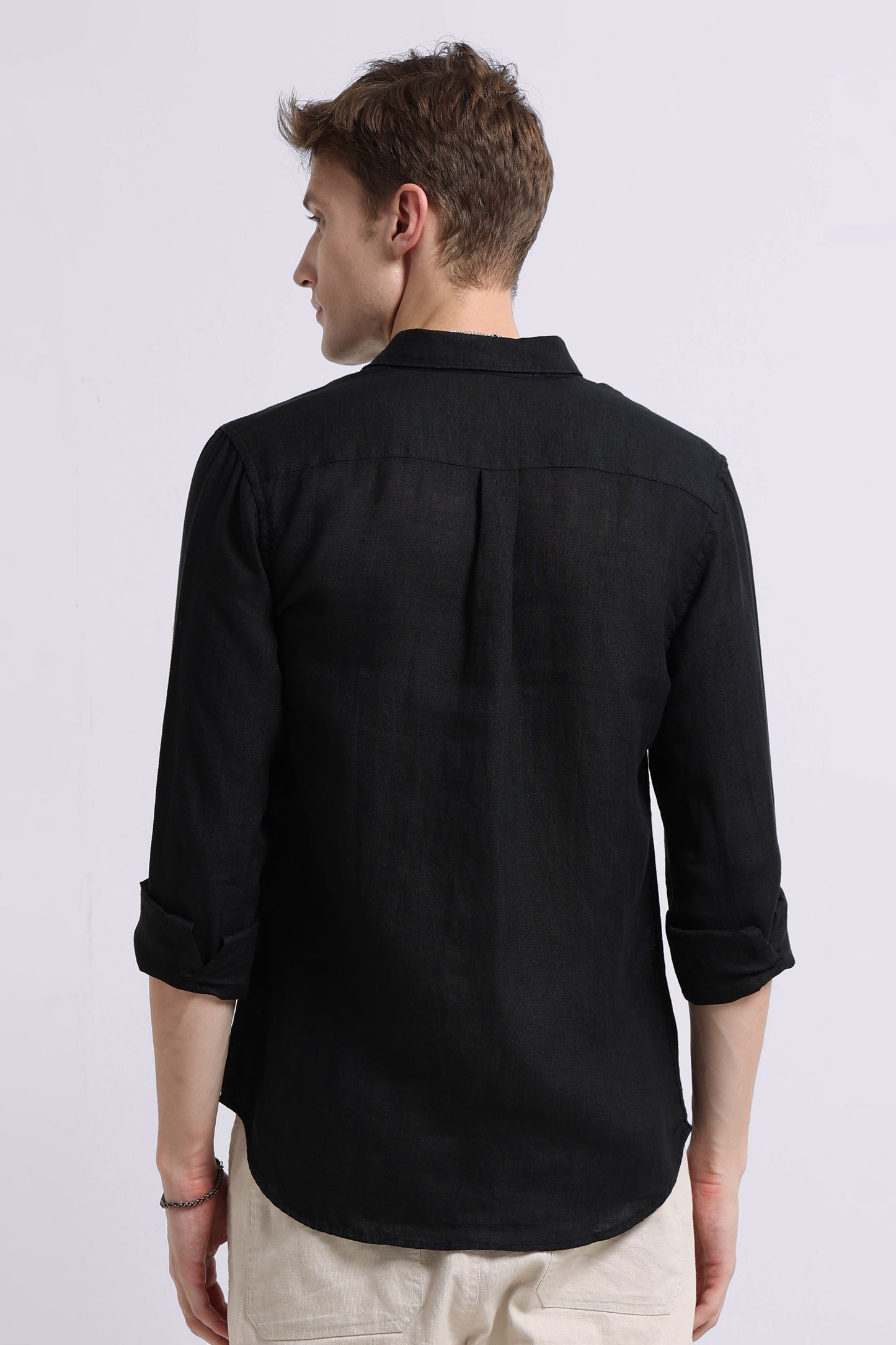 Classic Slim Fit Pure Linen Shirt Black
