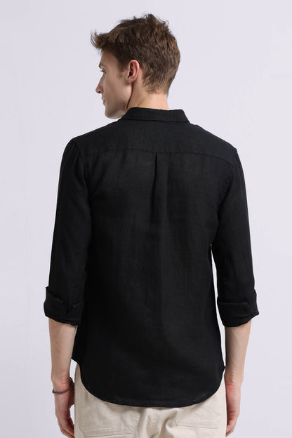 Classic Slim Fit Pure Linen Shirt Black