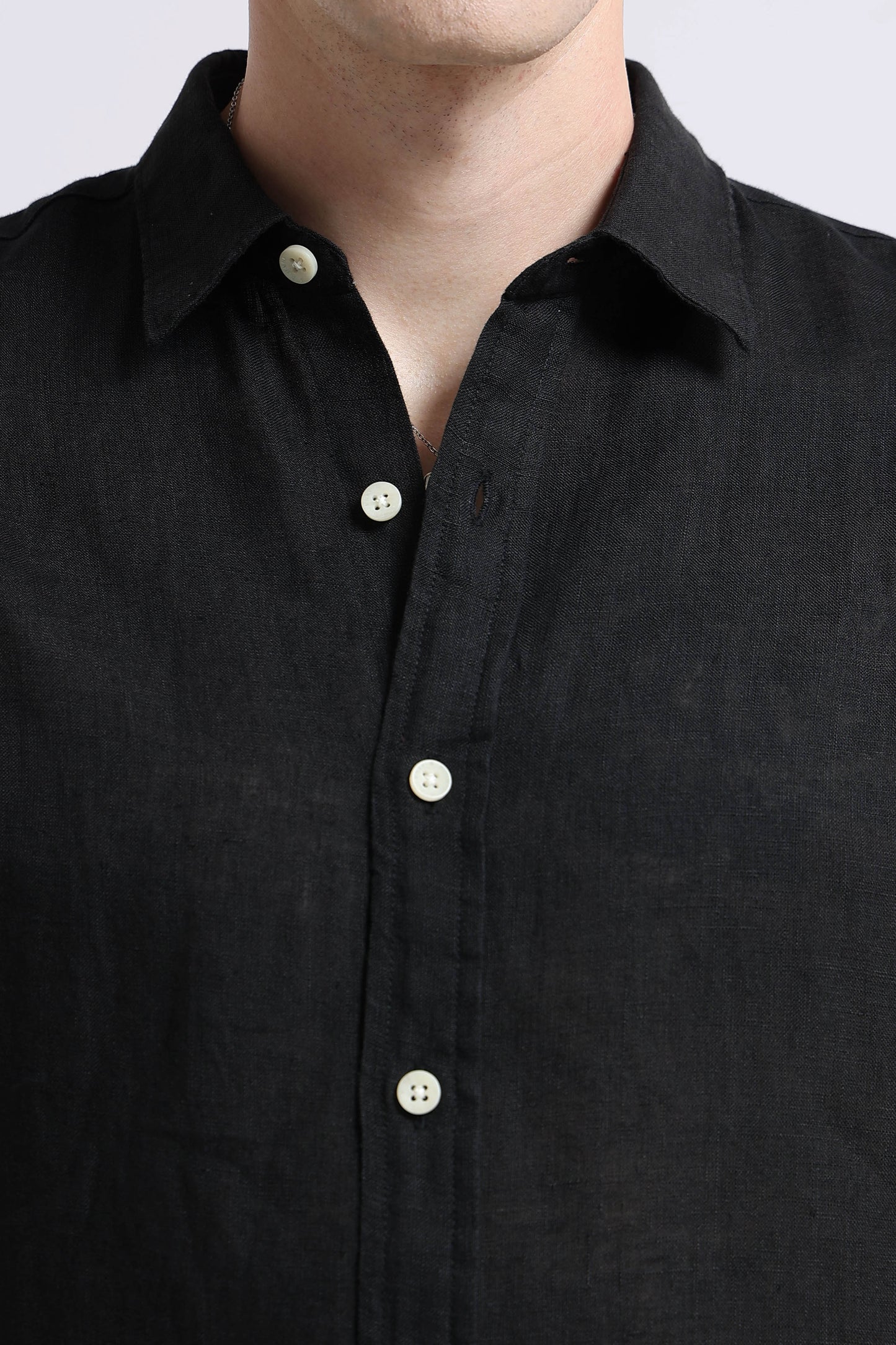 Classic Slim Fit Pure Linen Shirt Black