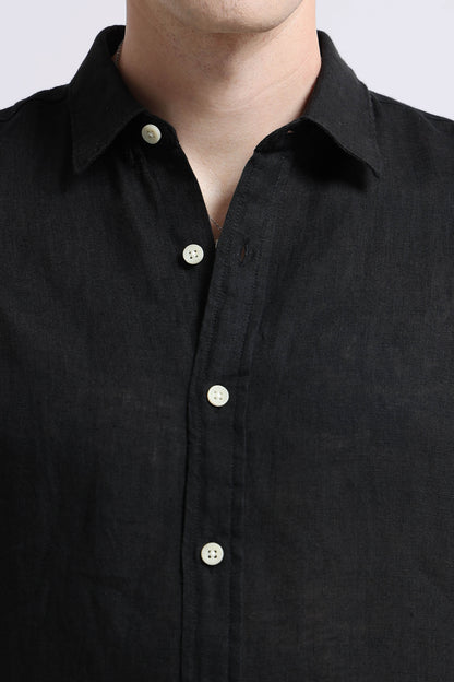 Classic Slim Fit Pure Linen Shirt Black