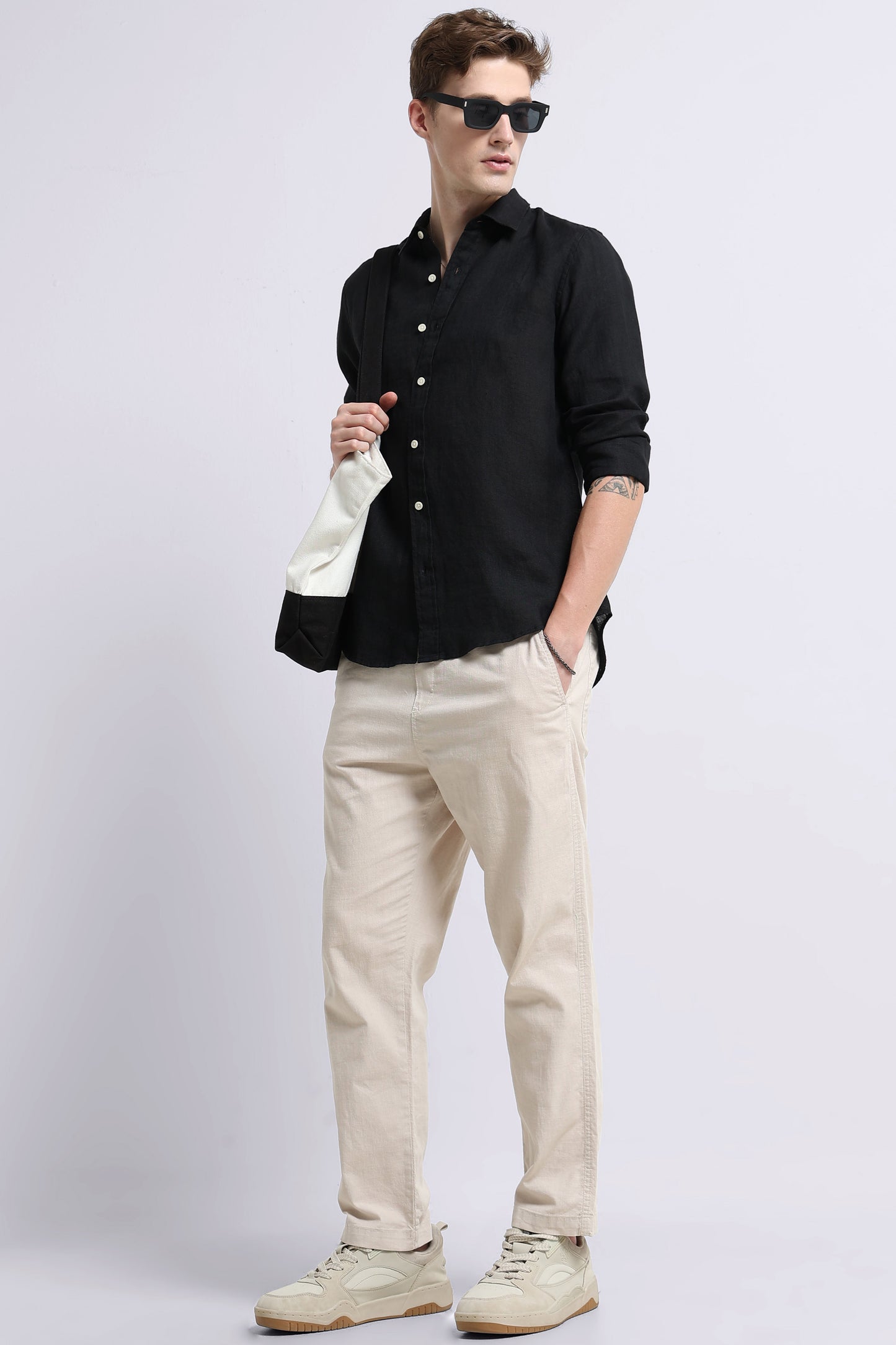 Classic Slim Fit Pure Linen Shirt Black