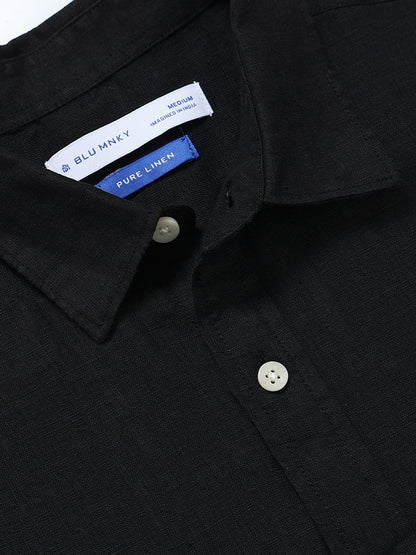 Classic Slim Fit Pure Linen Shirt Black