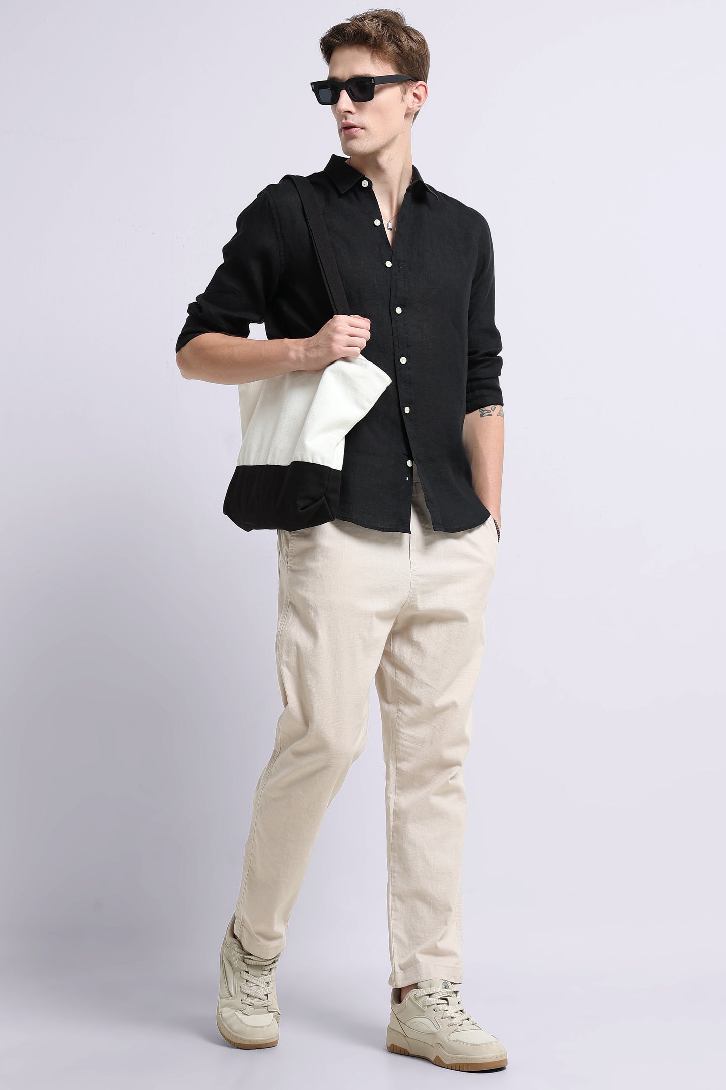 Classic Slim Fit Pure Linen Shirt Black