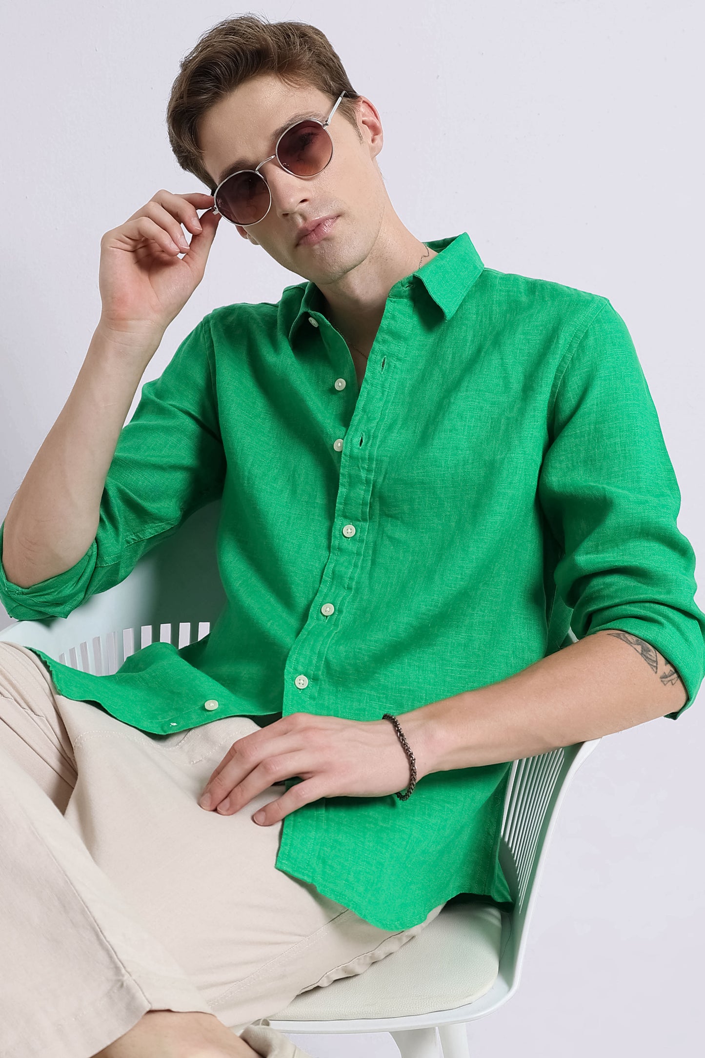 Classic Slim Fit Pure Linen Shirt Lt Green