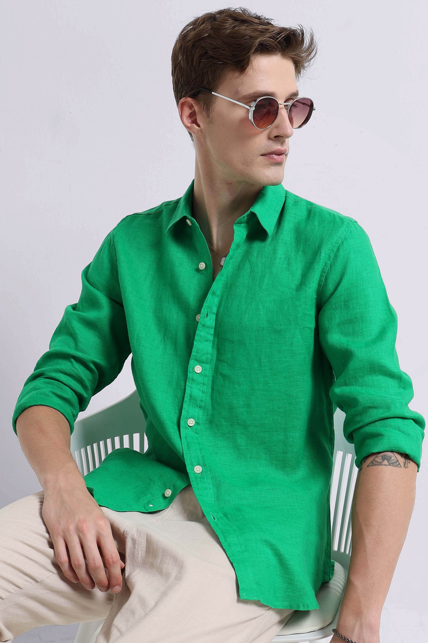 Classic Slim Fit Pure Linen Shirt Lt Green
