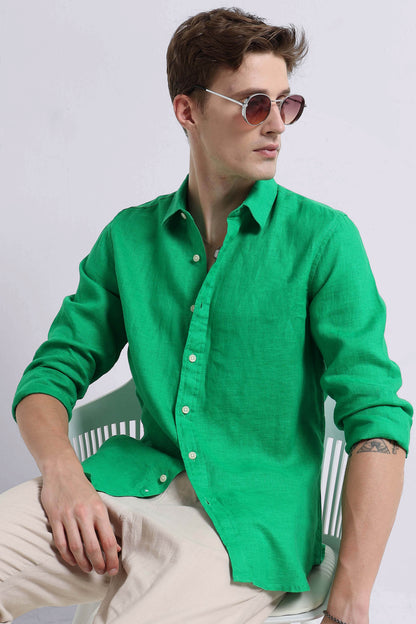 Classic Slim Fit Pure Linen Shirt Lt Green