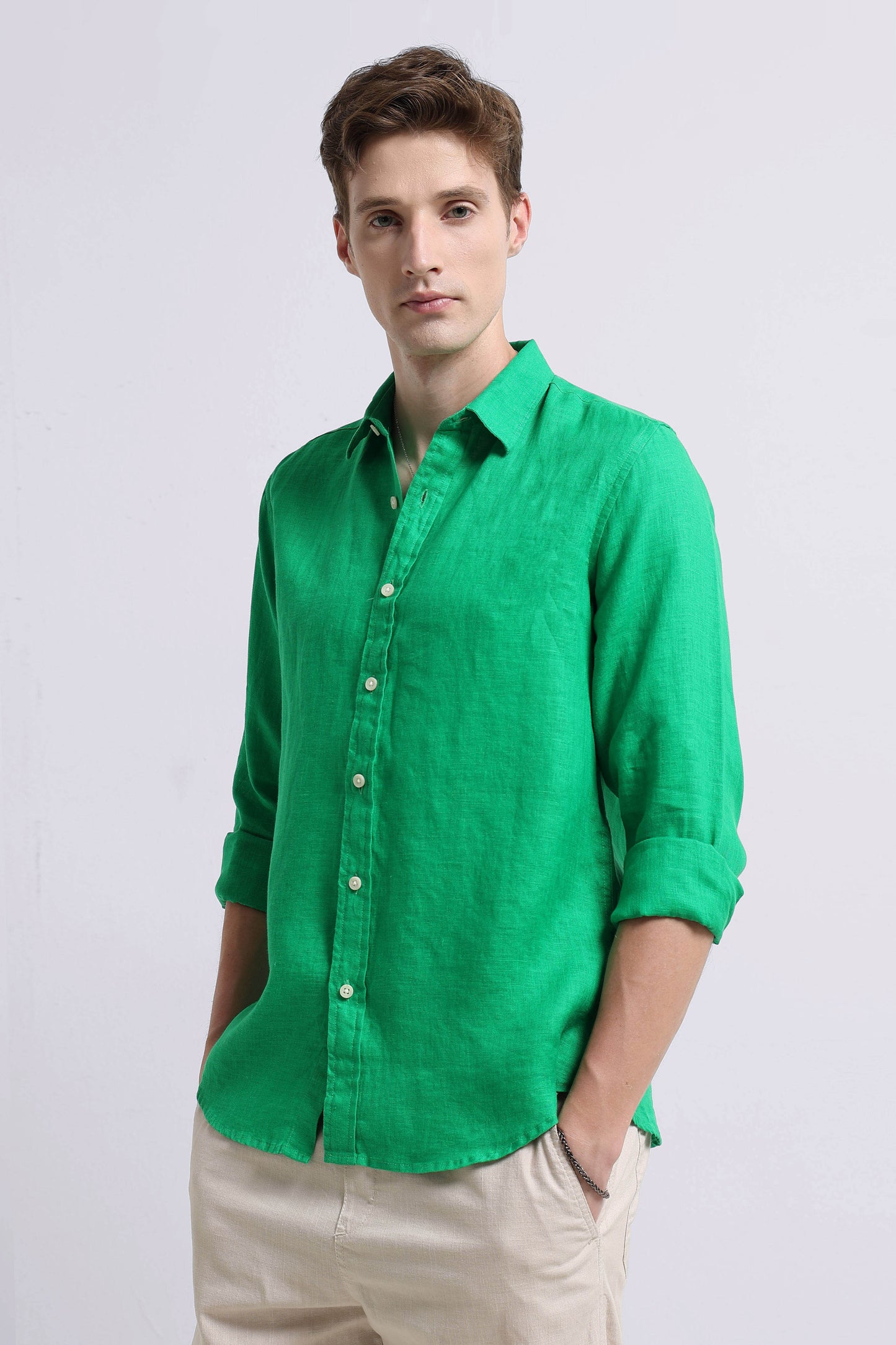 Classic Slim Fit Pure Linen Shirt Lt Green