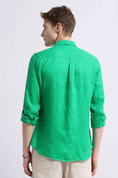 Classic Slim Fit Pure Linen Shirt Lt Green