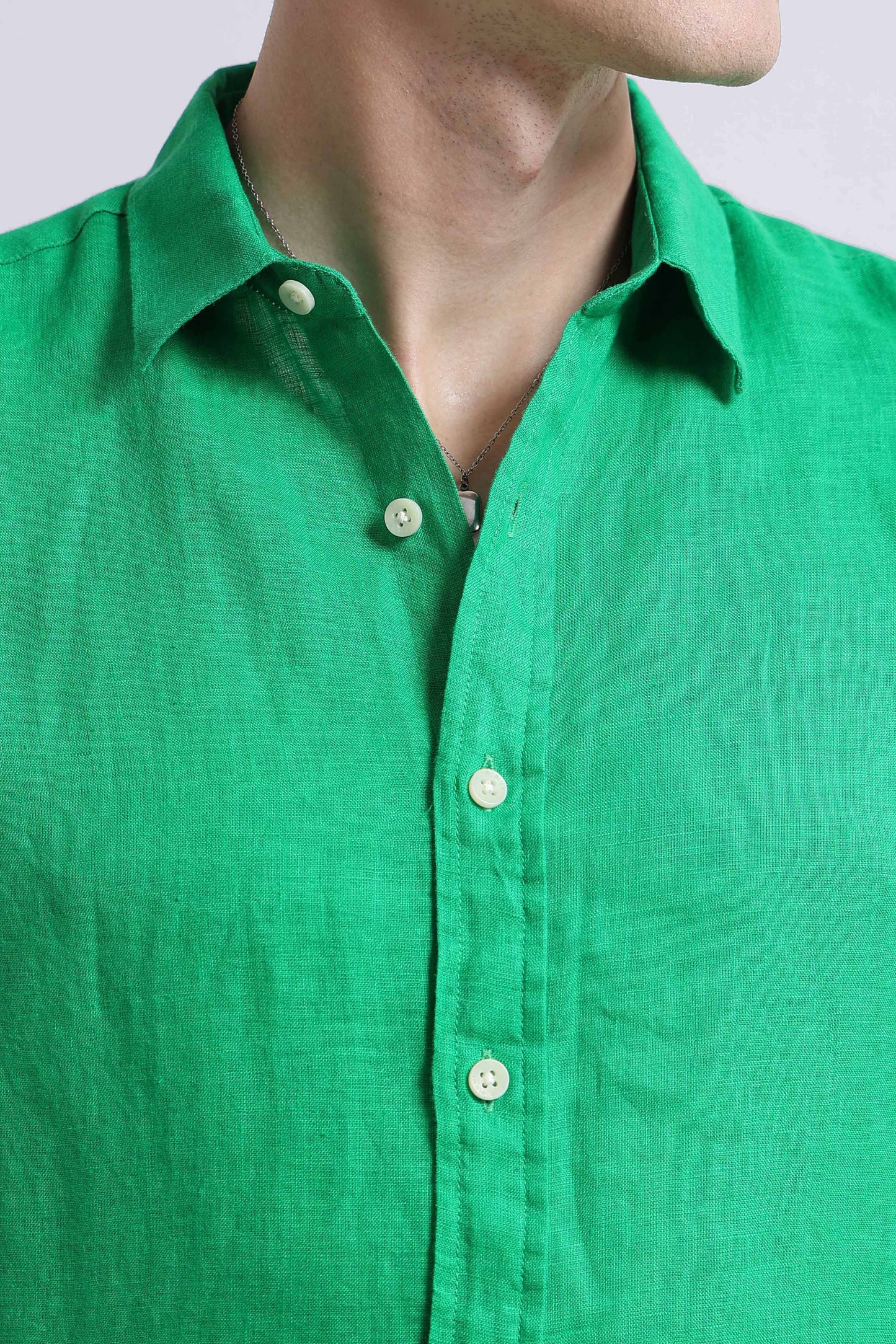 Classic Slim Fit Pure Linen Shirt Lt Green