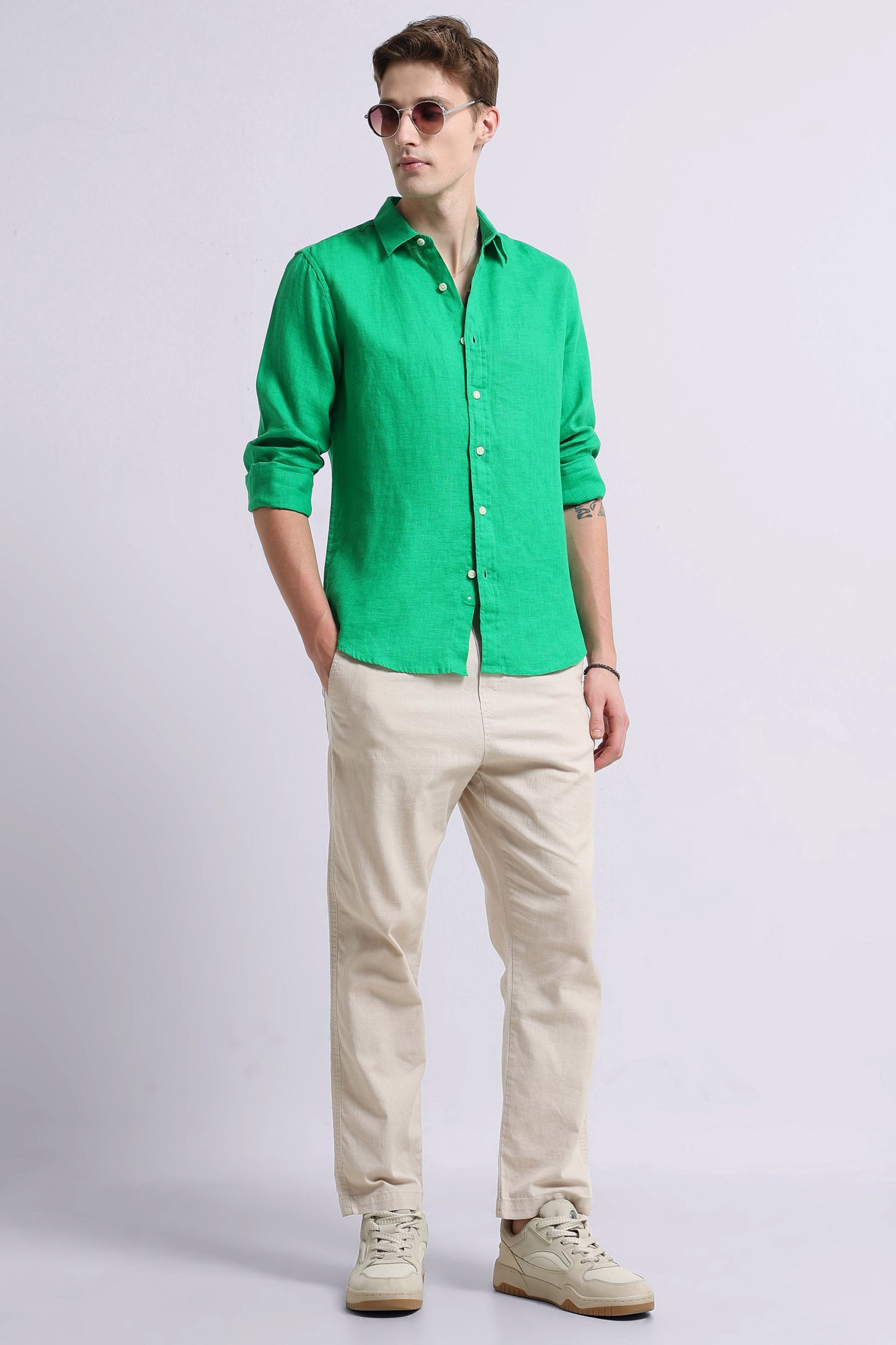 Classic Slim Fit Pure Linen Shirt Lt Green