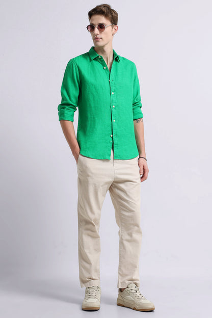 Classic Slim Fit Pure Linen Shirt Lt Green