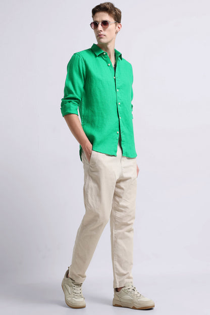 Classic Slim Fit Pure Linen Shirt Lt Green