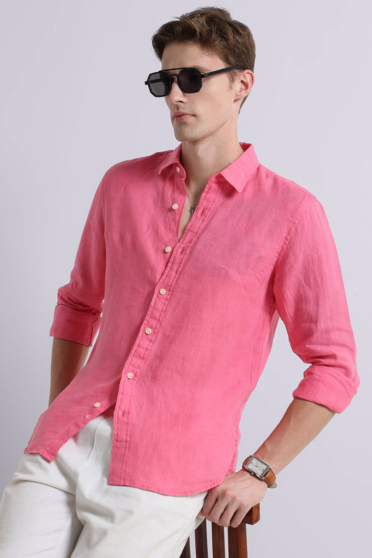 Classic Slim Fit Pure Linen Shirt Pink