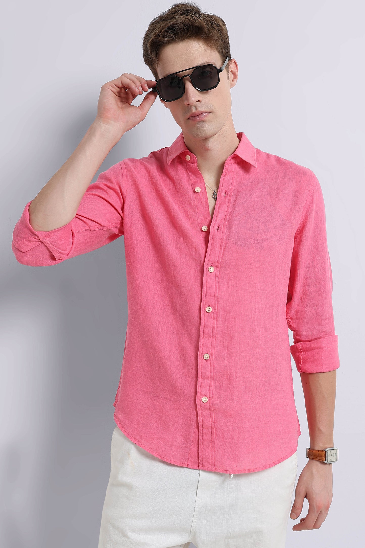 Classic Slim Fit Pure Linen Shirt Pink