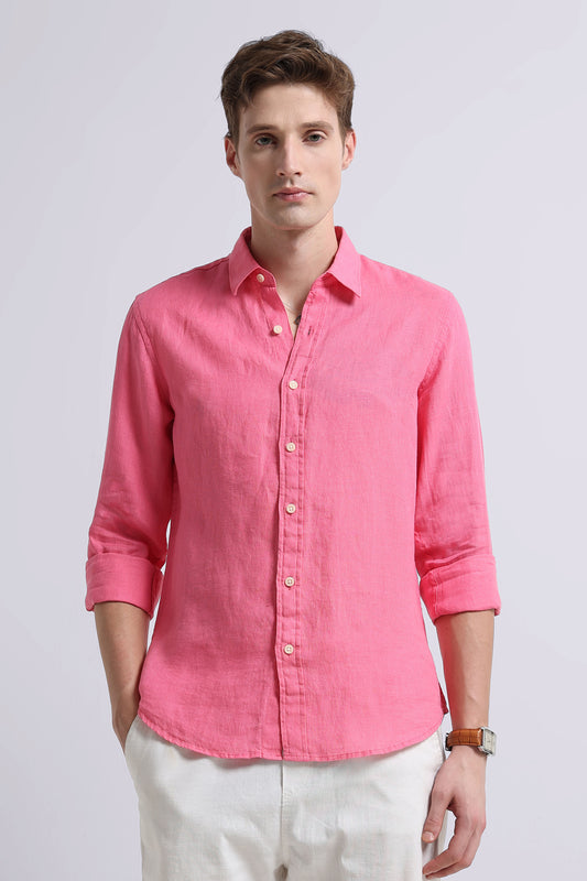 Classic Slim Fit Pure Linen Shirt Pink