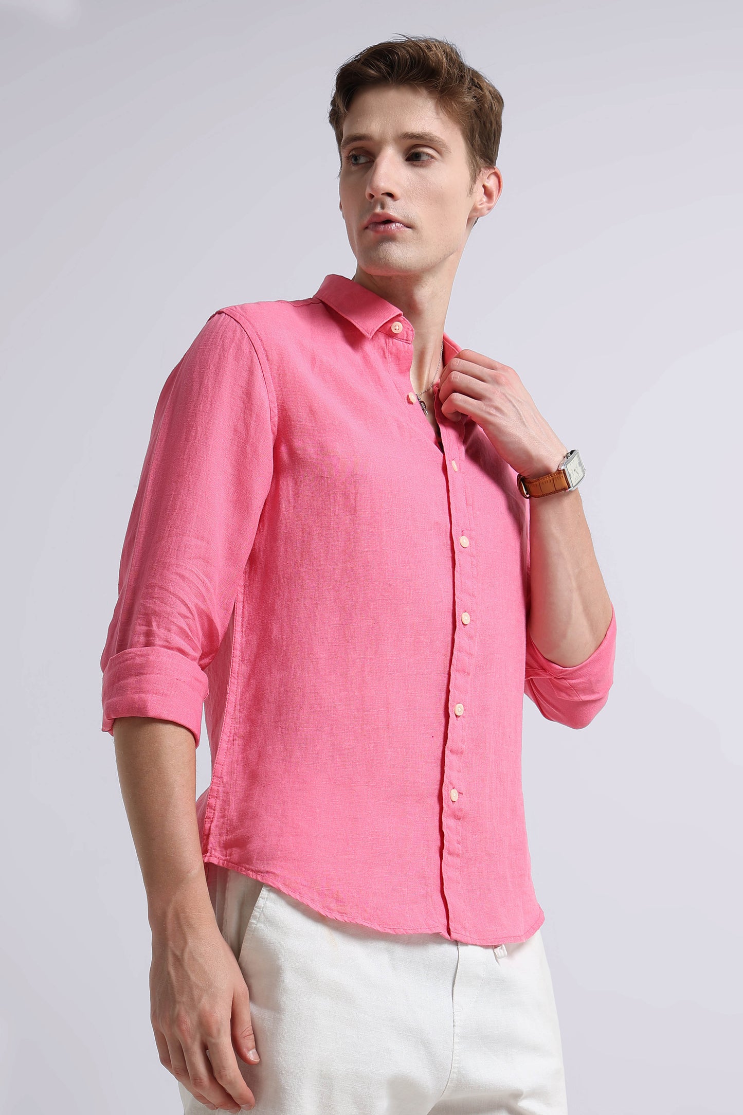 Classic Slim Fit Pure Linen Shirt Pink