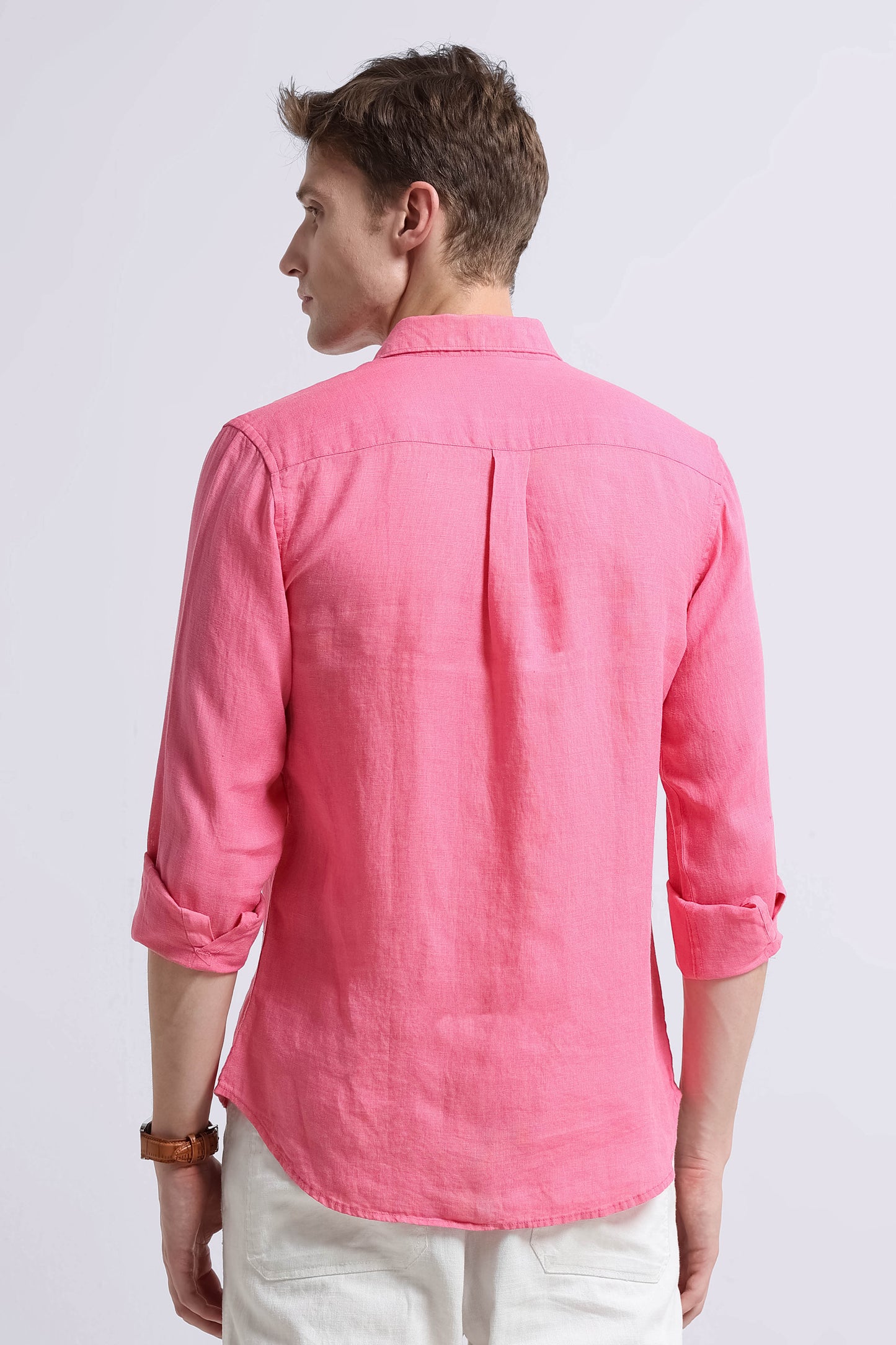 Classic Slim Fit Pure Linen Shirt Pink