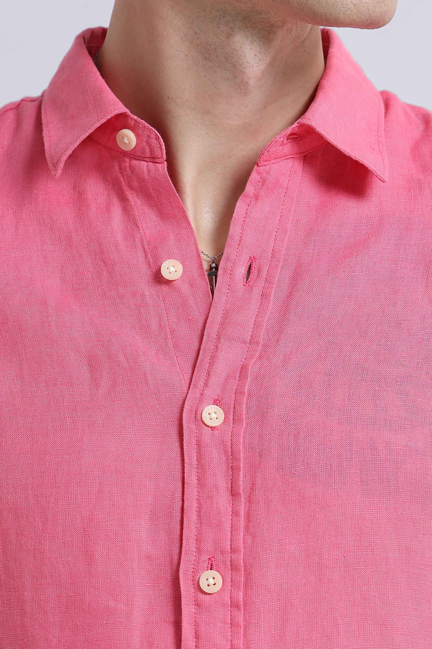 Classic Slim Fit Pure Linen Shirt Pink