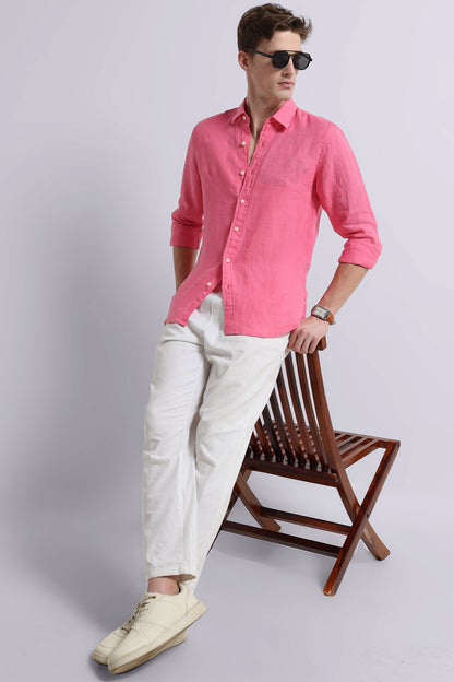 Classic Slim Fit Pure Linen Shirt Pink
