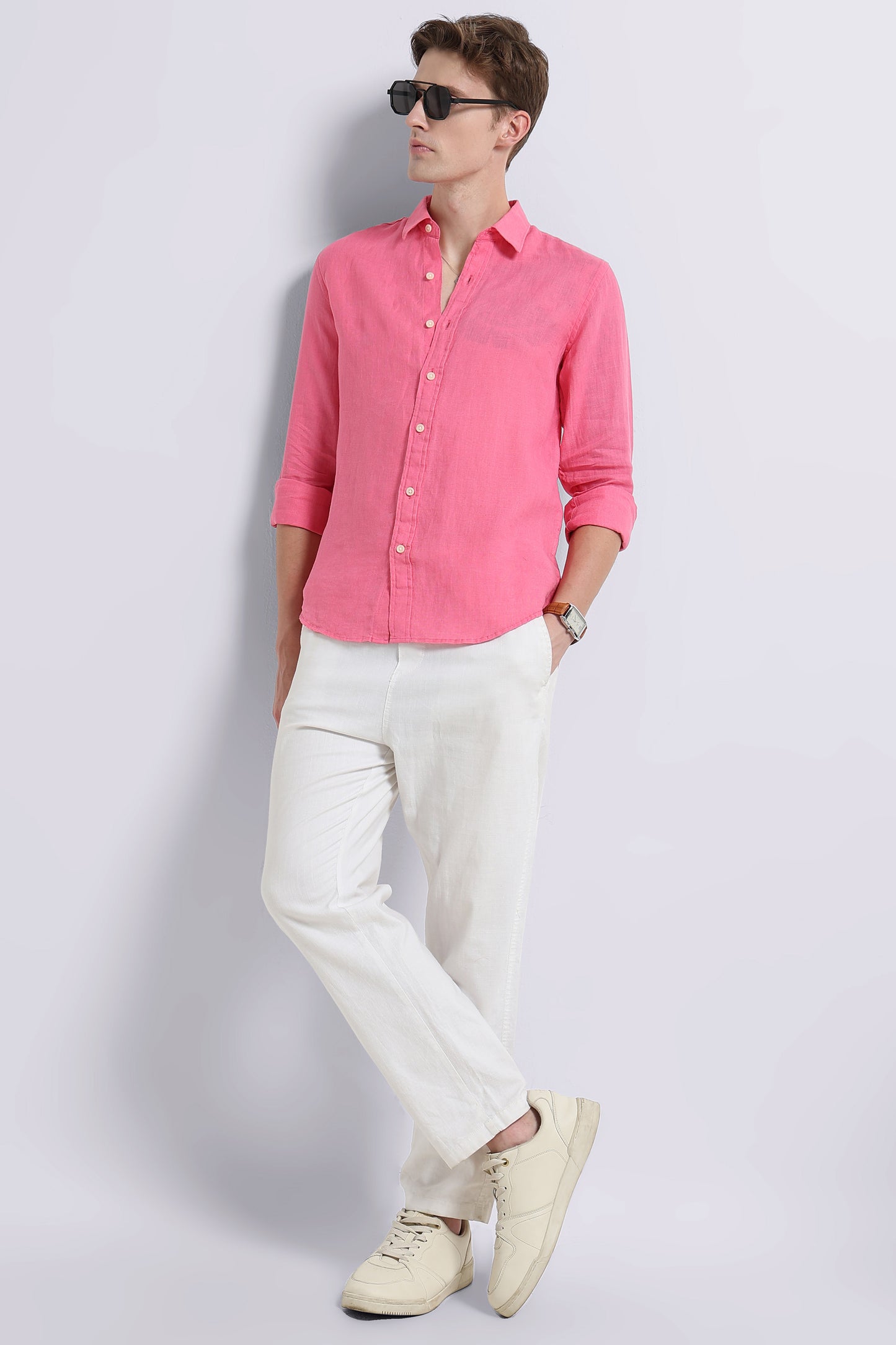 Classic Slim Fit Pure Linen Shirt Pink