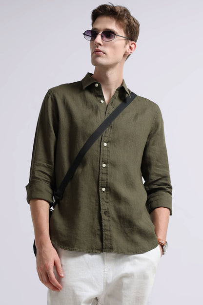 Classic Slim Fit Pure Linen Shirt Green