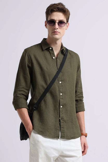 Classic Slim Fit Pure Linen Shirt Green