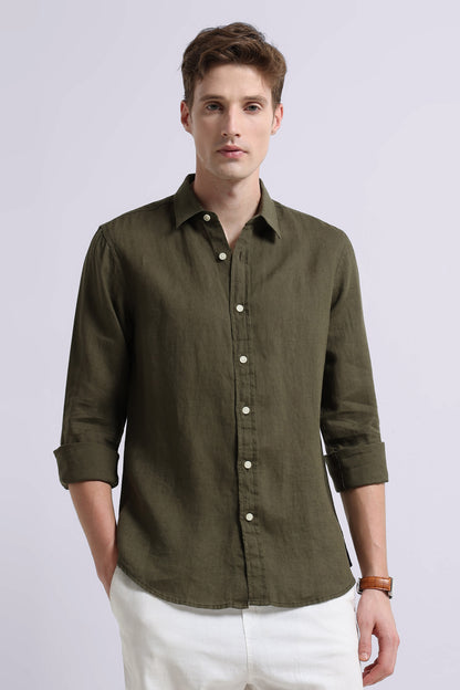 Classic Slim Fit Pure Linen Shirt Green