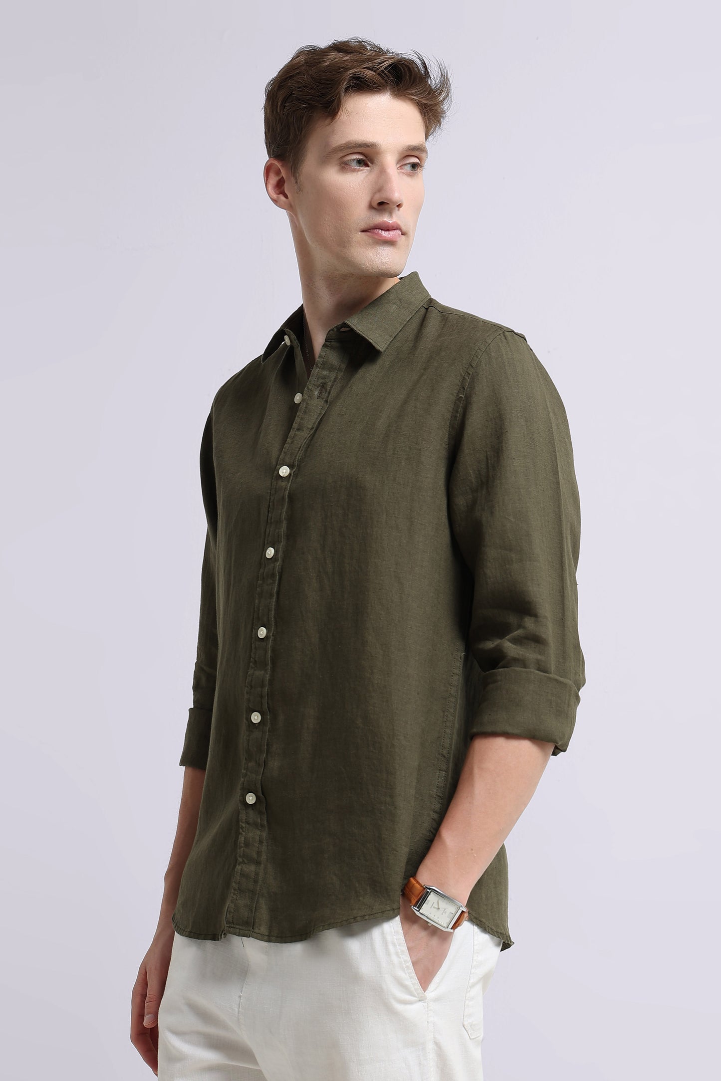 Classic Slim Fit Pure Linen Shirt Green