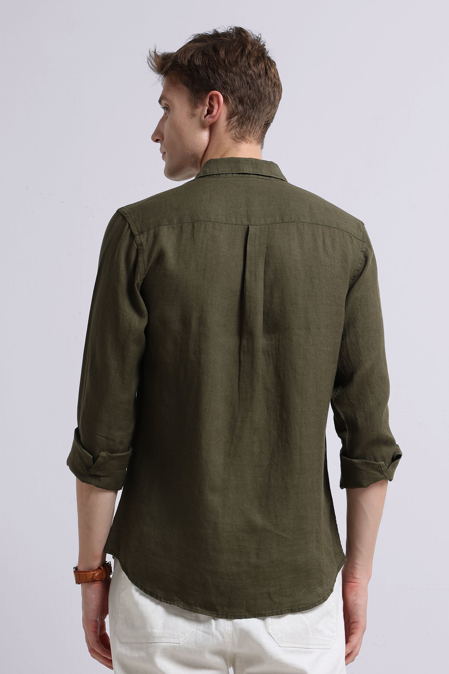 Classic Slim Fit Pure Linen Shirt Green