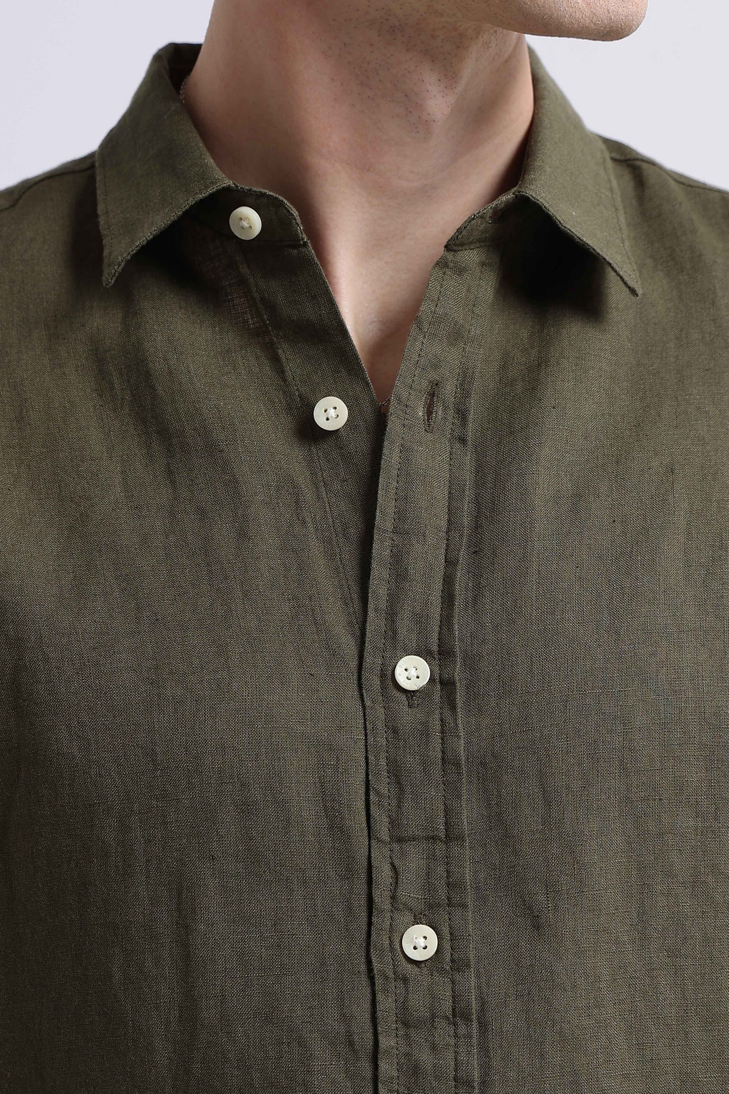 Classic Slim Fit Pure Linen Shirt Green