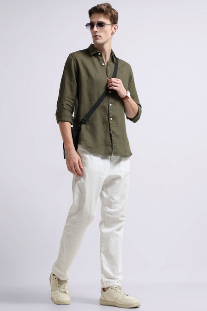 Classic Slim Fit Pure Linen Shirt Green