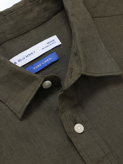 Classic Slim Fit Pure Linen Shirt Green